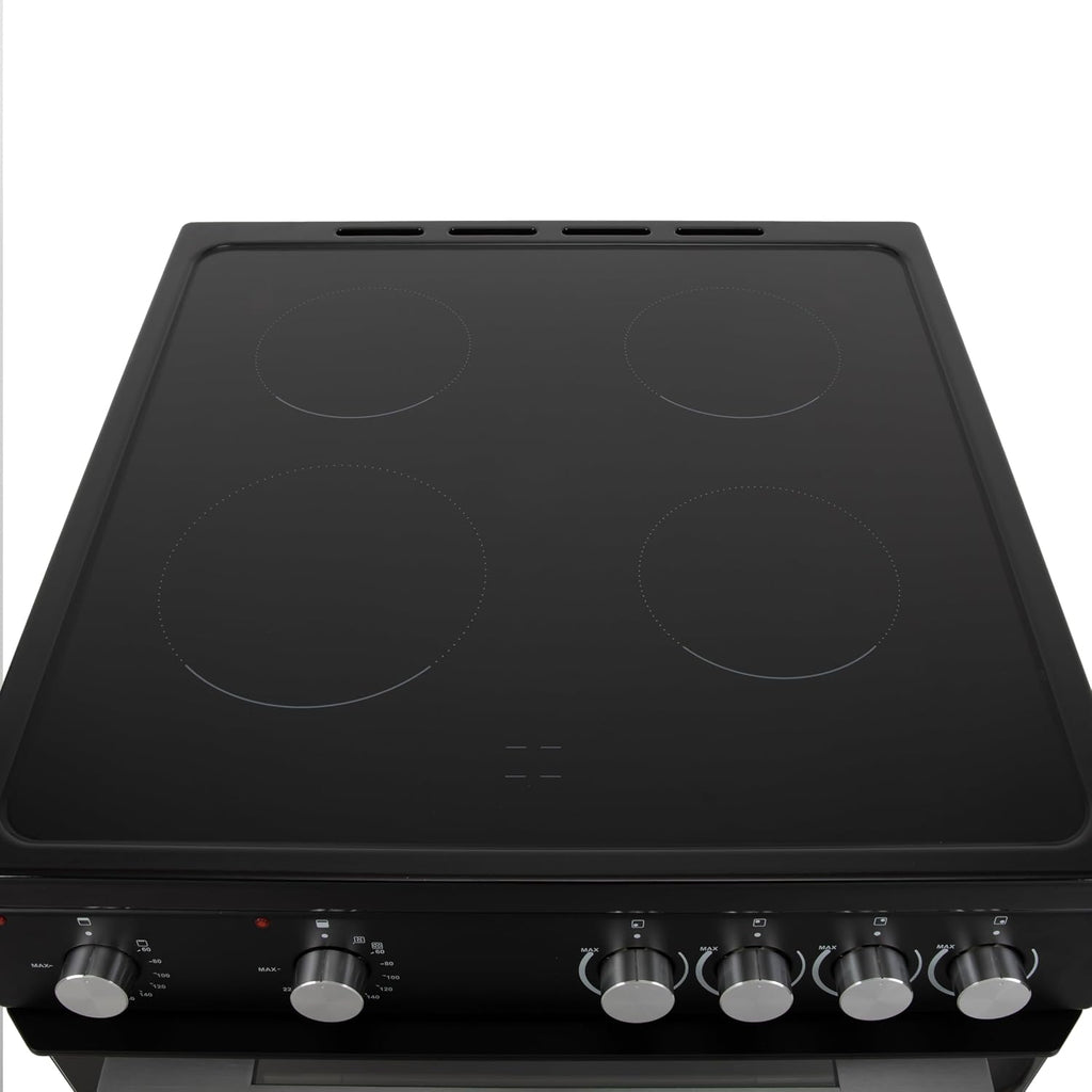 Willow WT60CCB 68L Freestanding Electric Cooker, Twin Cavity Cooker with Ceramic Hob and 31l Grill Cavity, 2 Years Warranty - Black