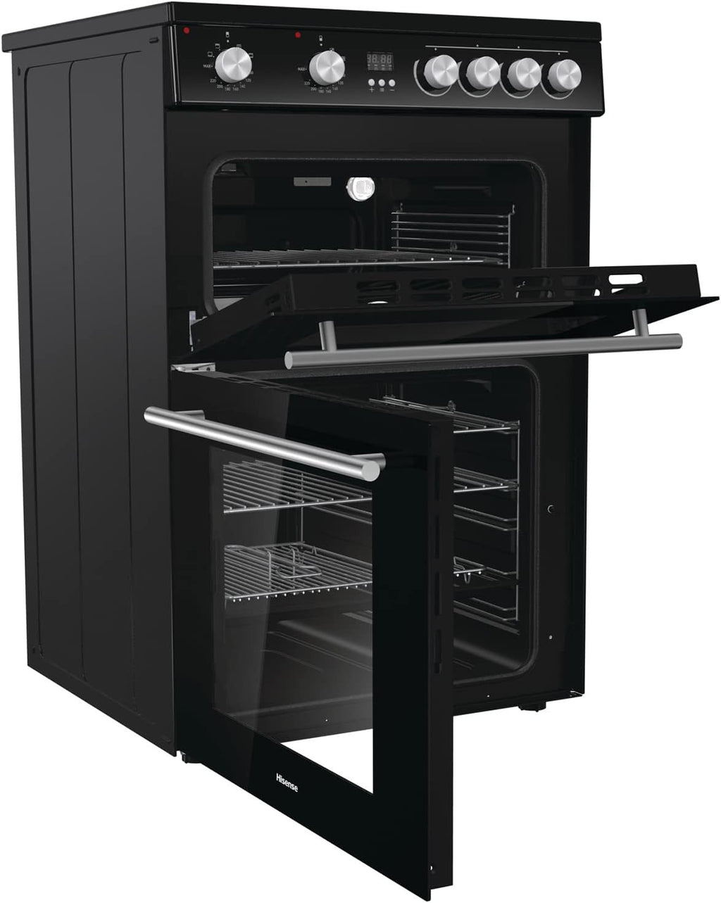 Hisense HDE3211BBUK 60cm Electric Cooker with Ceramic Hob-Black , A Rated Double Oven
