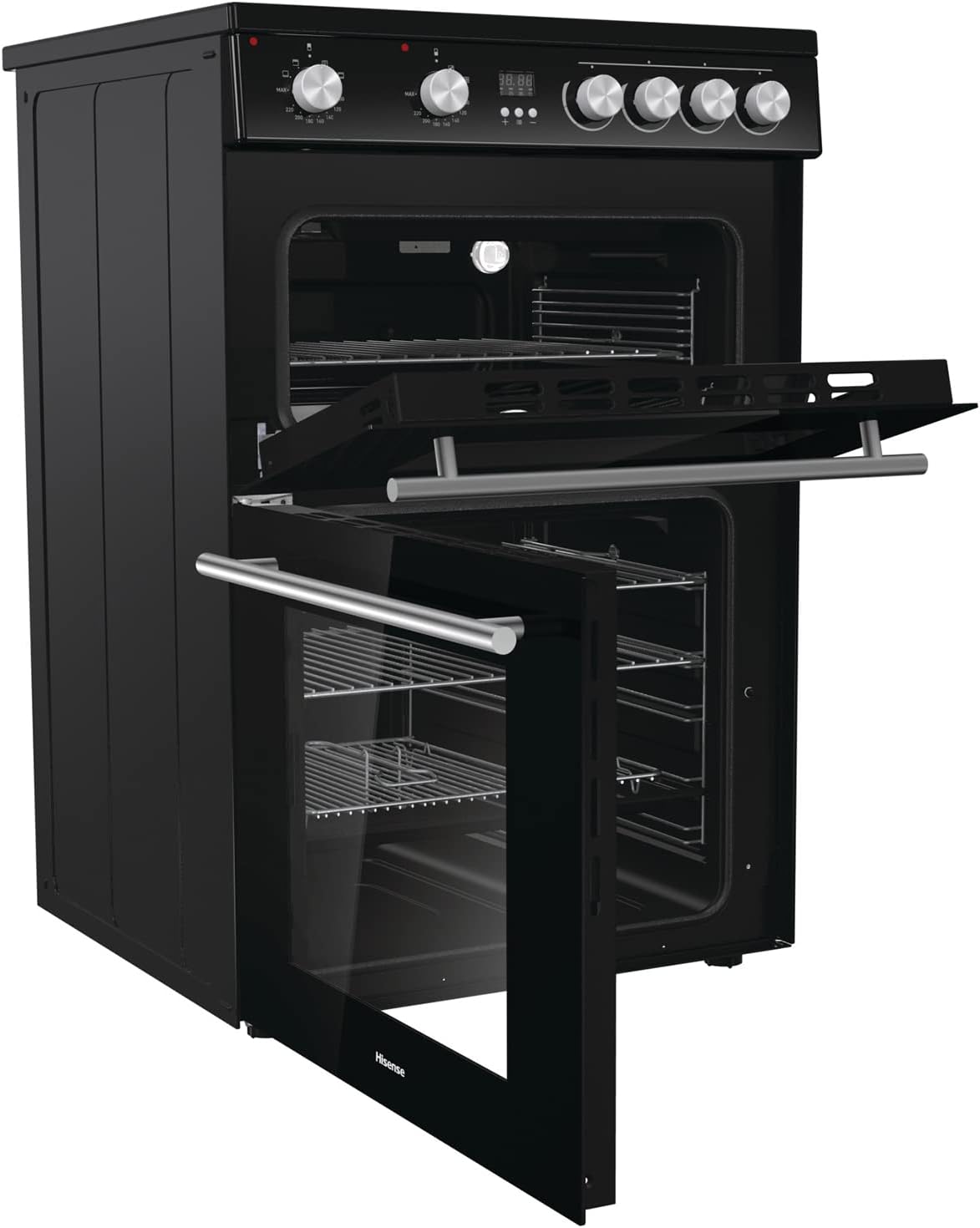 Hisense HDE3211BBUK 60cm Electric Cooker with Ceramic Hob-Black , A Rated Double Oven