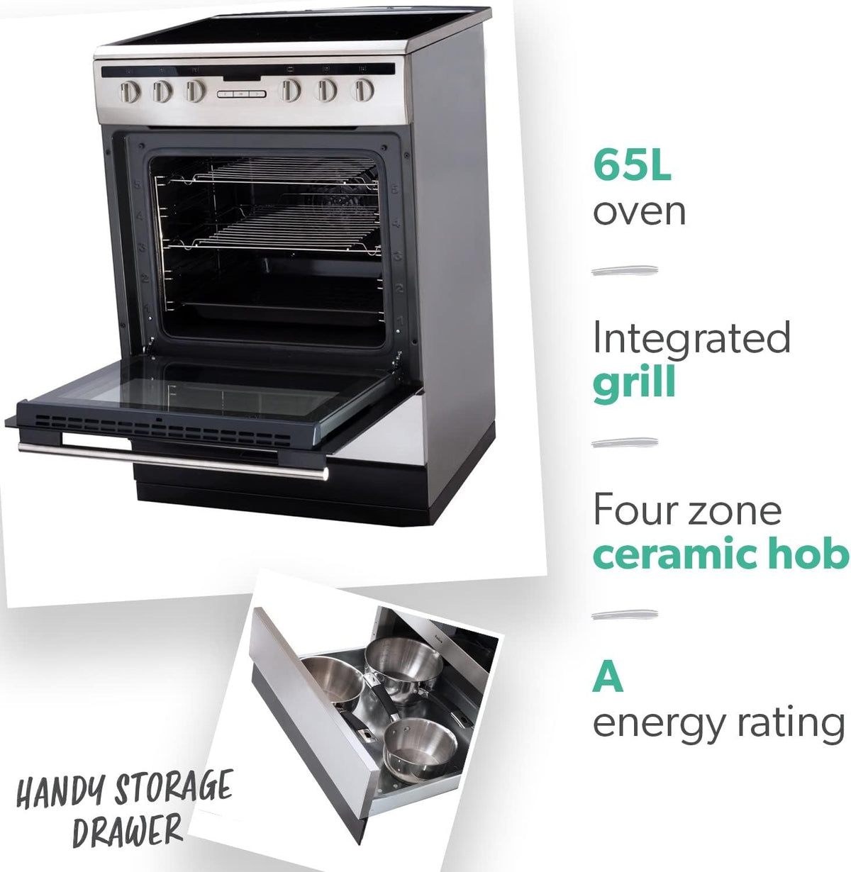 Amica 608CE2TAXX Freestanding Ceramic Top Cooker 60 cm Stainless Steel