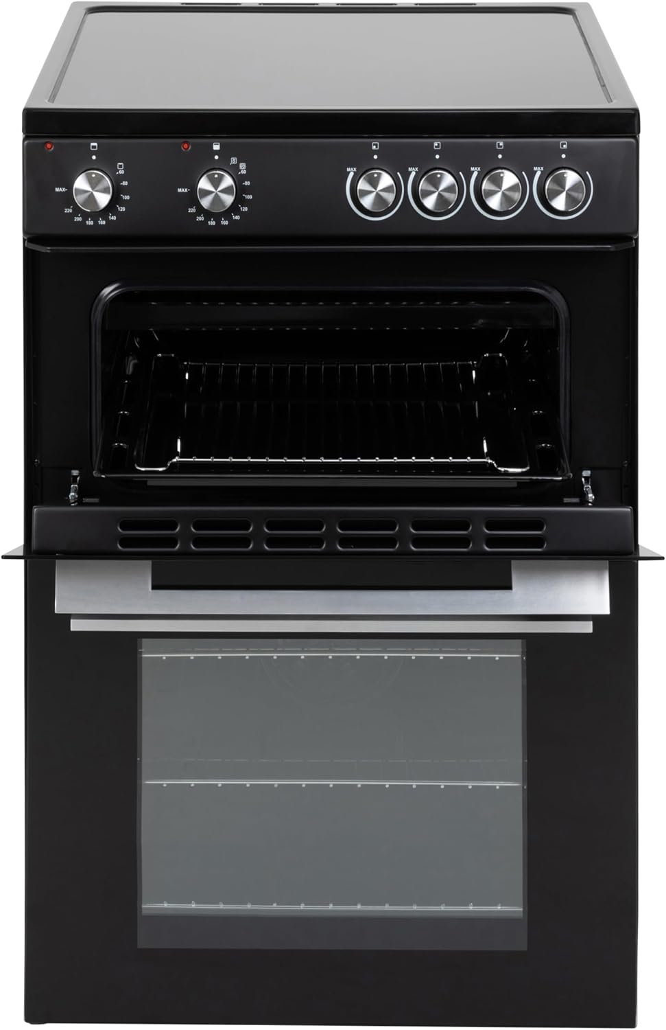 Willow WT60CCB 68L Freestanding Electric Cooker, Twin Cavity Cooker with Ceramic Hob and 31l Grill Cavity, 2 Years Warranty - Black