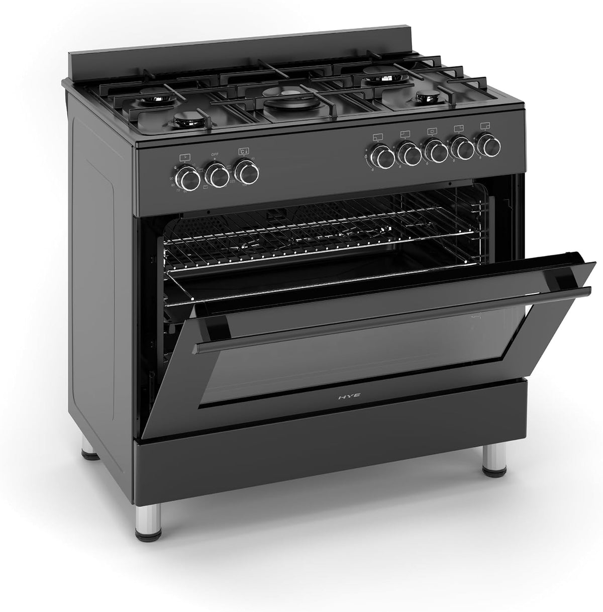 HYE Gas Cooker - Versatile 5 Burner Gas Hob, Electric Oven