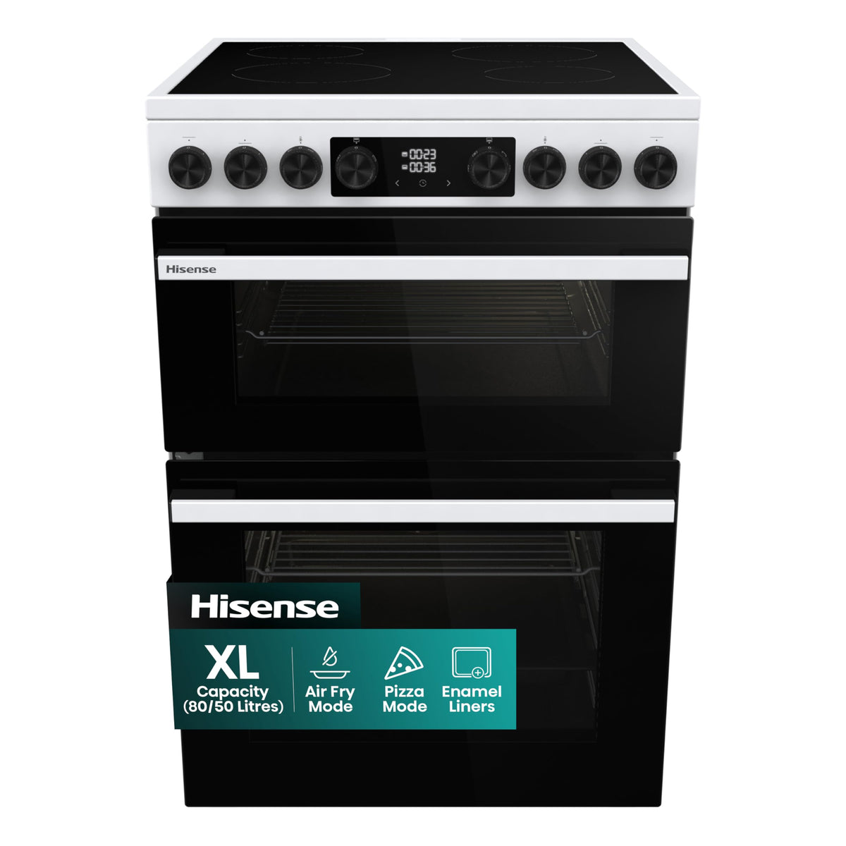 Hisense HDE3211BBUK 60cm Electric Cooker with Ceramic Hob-Black , A Rated Double Oven