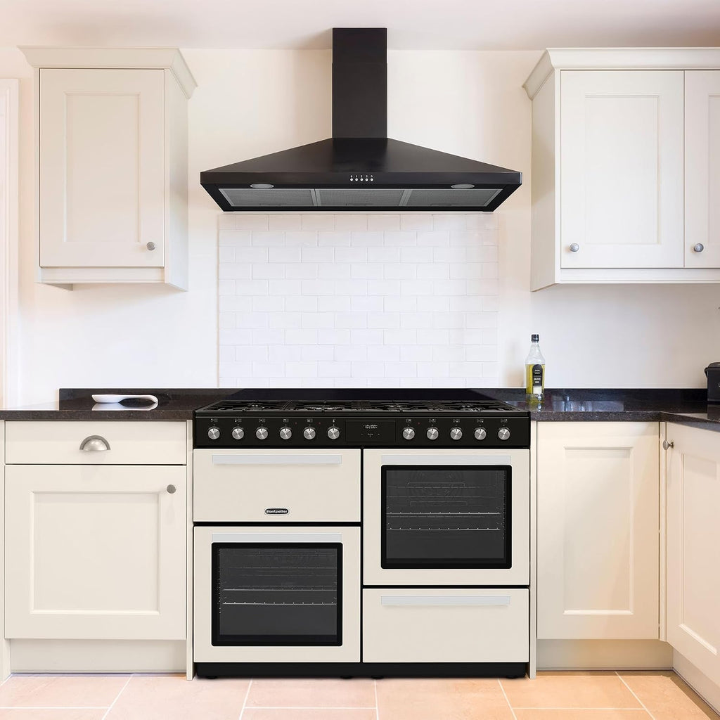 Montpellier MDFRC100C 100cm Dual Fuel Range Cooker – Cream – 7 Gas Burners, 2 Electric Ovens, Separate Grill, Cast Iron Pan Supports