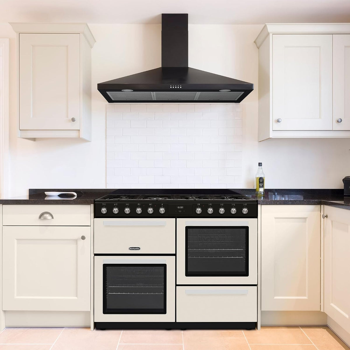 Montpellier MDFRC100C 100cm Dual Fuel Range Cooker – Cream – 7 Gas Burners, 2 Electric Ovens, Separate Grill, Cast Iron Pan Supports