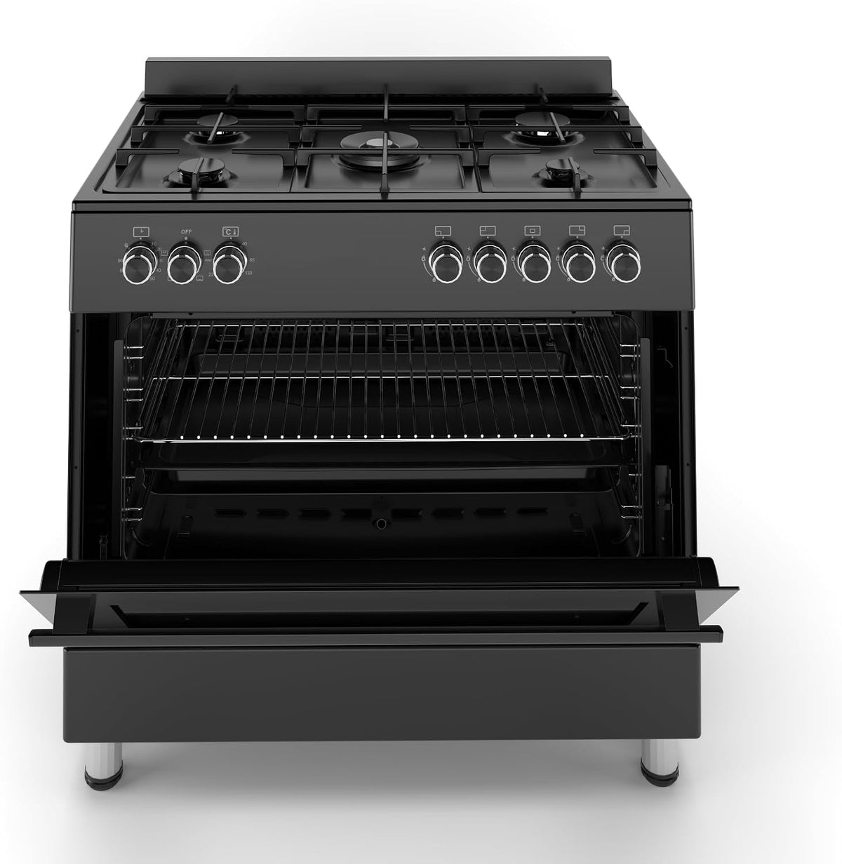 HYE Gas Cooker - Versatile 5 Burner Gas Hob, Electric Oven
