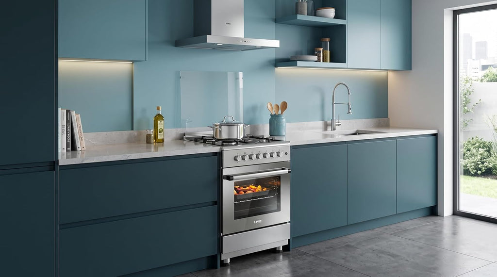 HYE Cooker - Dual Fuel Cooker, 4 Gas Burners, 72L Electric Oven, Inox