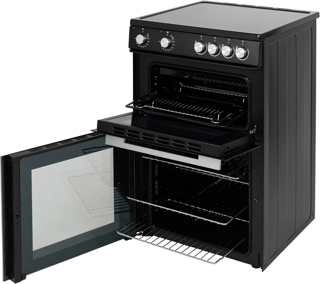 Willow WT60CCB 68L Freestanding Electric Cooker, Twin Cavity Cooker with Ceramic Hob and 31l Grill Cavity, 2 Years Warranty - Black