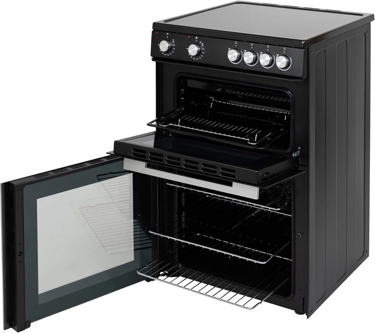 Willow WT60CCB 68L Freestanding Electric Cooker, Twin Cavity Cooker with Ceramic Hob and 31l Grill Cavity, 2 Years Warranty - Black