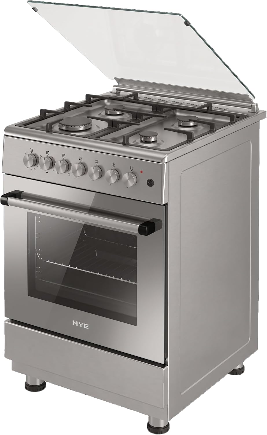 HYE Cooker - Dual Fuel Cooker, 4 Gas Burners, 72L Electric Oven, Inox