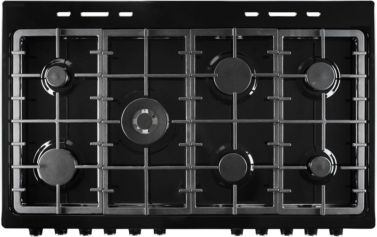 Montpellier MDFRC100C 100cm Dual Fuel Range Cooker – Cream – 7 Gas Burners, 2 Electric Ovens, Separate Grill, Cast Iron Pan Supports