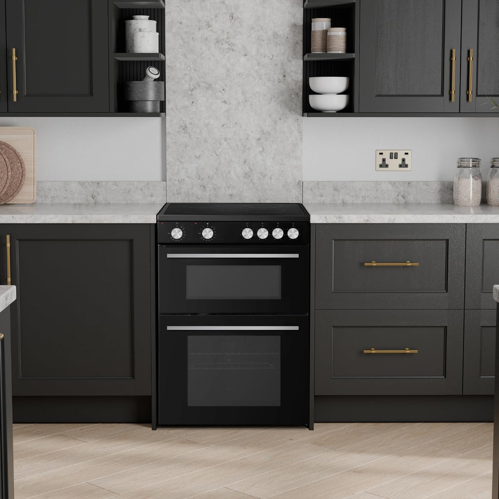 Willow WT60CCB 68L Freestanding Electric Cooker, Twin Cavity Cooker with Ceramic Hob and 31l Grill Cavity, 2 Years Warranty - Black