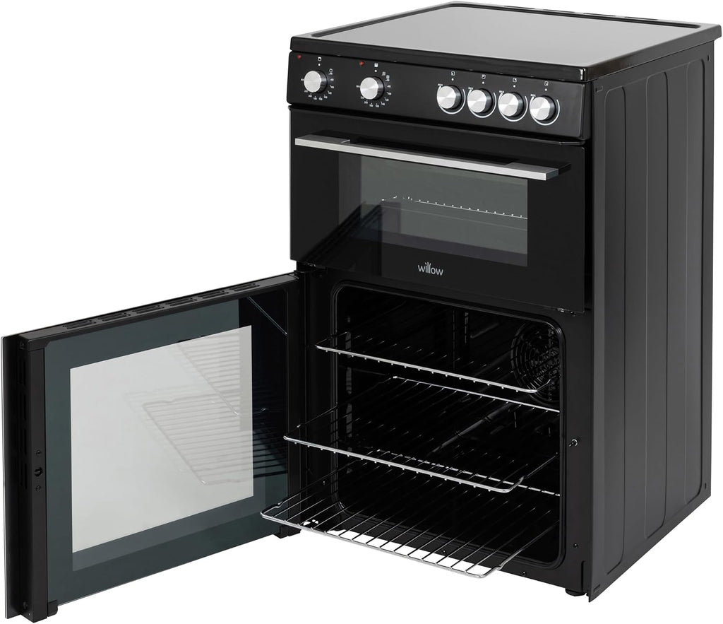 Willow WT60CCB 68L Freestanding Electric Cooker, Twin Cavity Cooker with Ceramic Hob and 31l Grill Cavity, 2 Years Warranty - Black