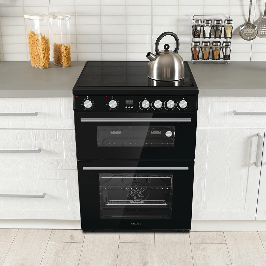 Hisense HDE3211BBUK 60cm Electric Cooker with Ceramic Hob-Black , A Rated Double Oven