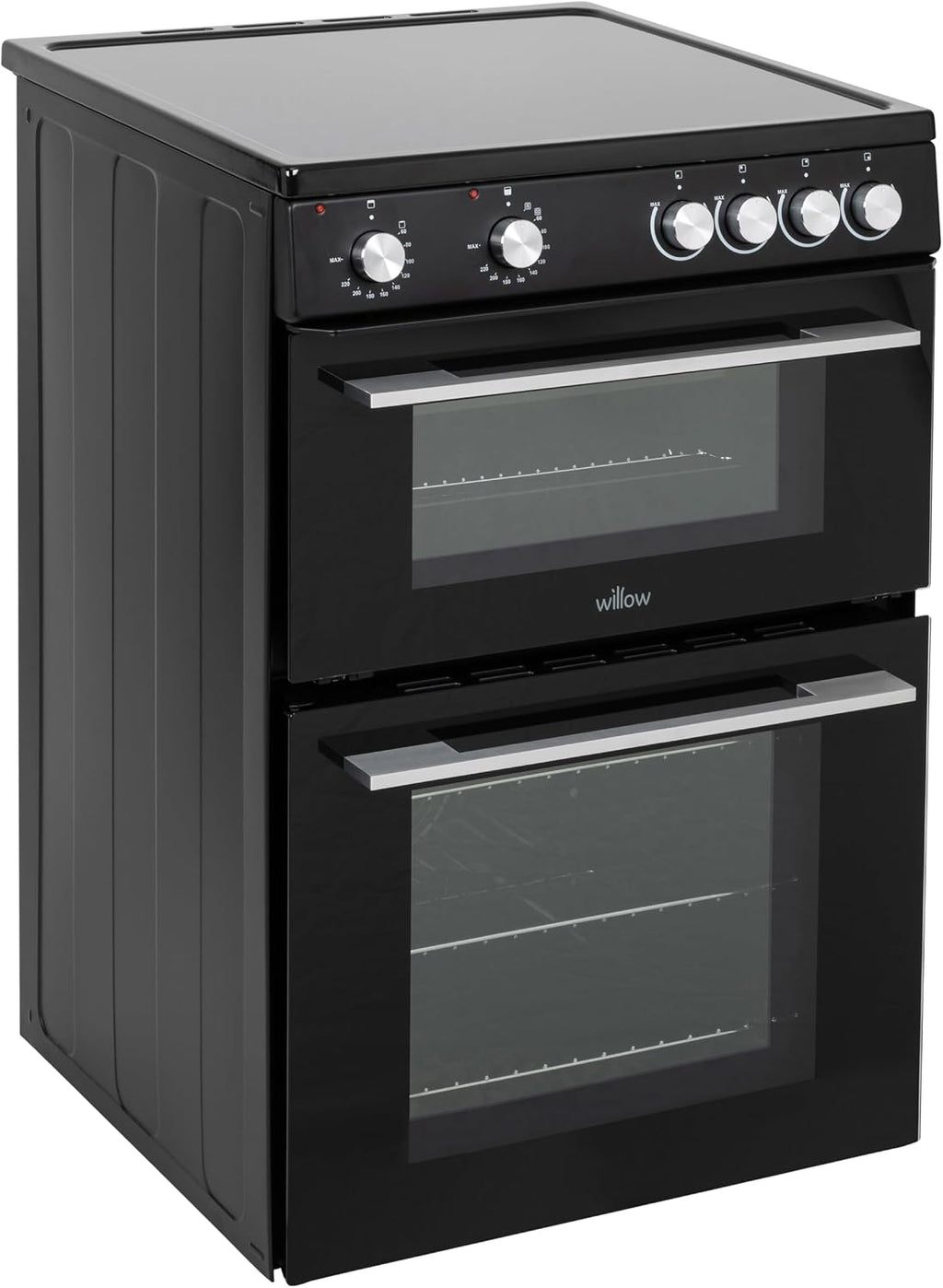 Willow WT60CCB 68L Freestanding Electric Cooker, Twin Cavity Cooker with Ceramic Hob and 31l Grill Cavity, 2 Years Warranty - Black