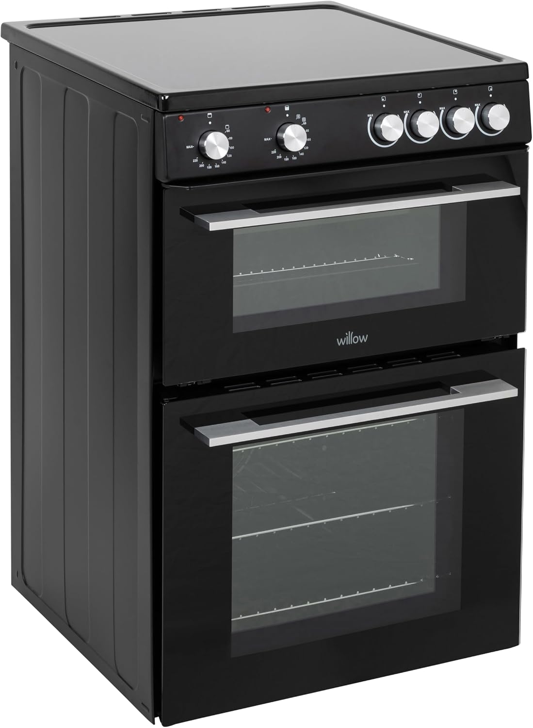 Willow WT60CCB 68L Freestanding Electric Cooker, Twin Cavity Cooker with Ceramic Hob and 31l Grill Cavity, 2 Years Warranty - Black
