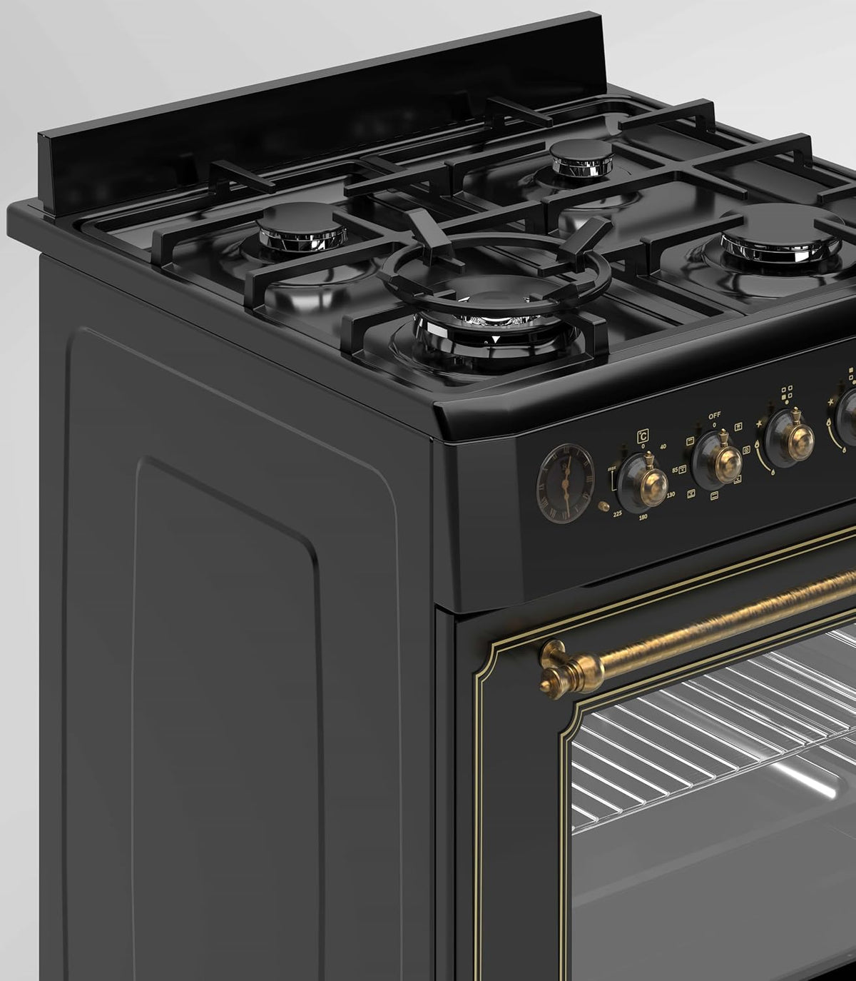 Ferre F6IP40E7-BL-RETRO-W 60cm Freestanding Dual Fuel Cooker With Wok Burner & Turbo Fan - Matte Black